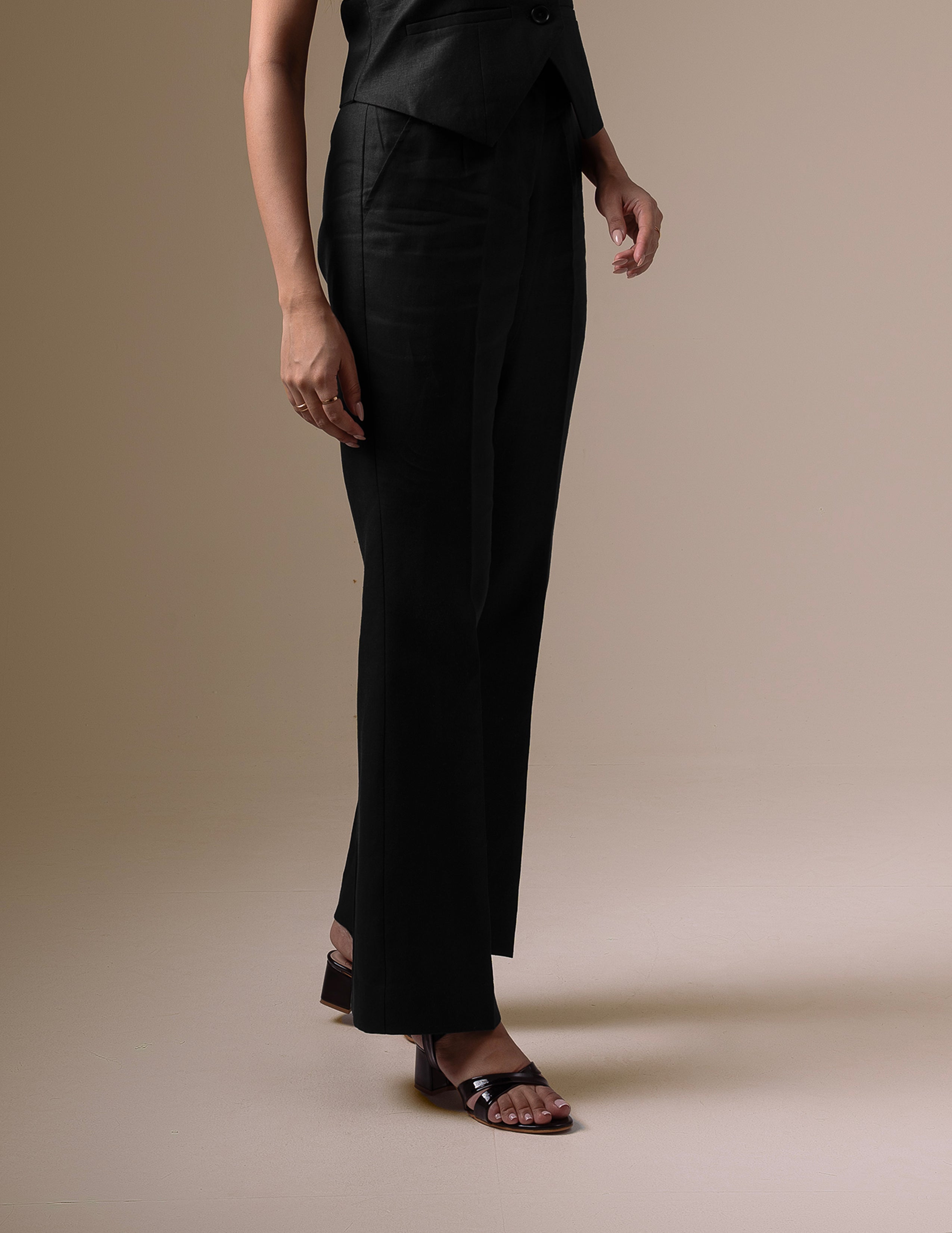 Black Linen Straight Fit