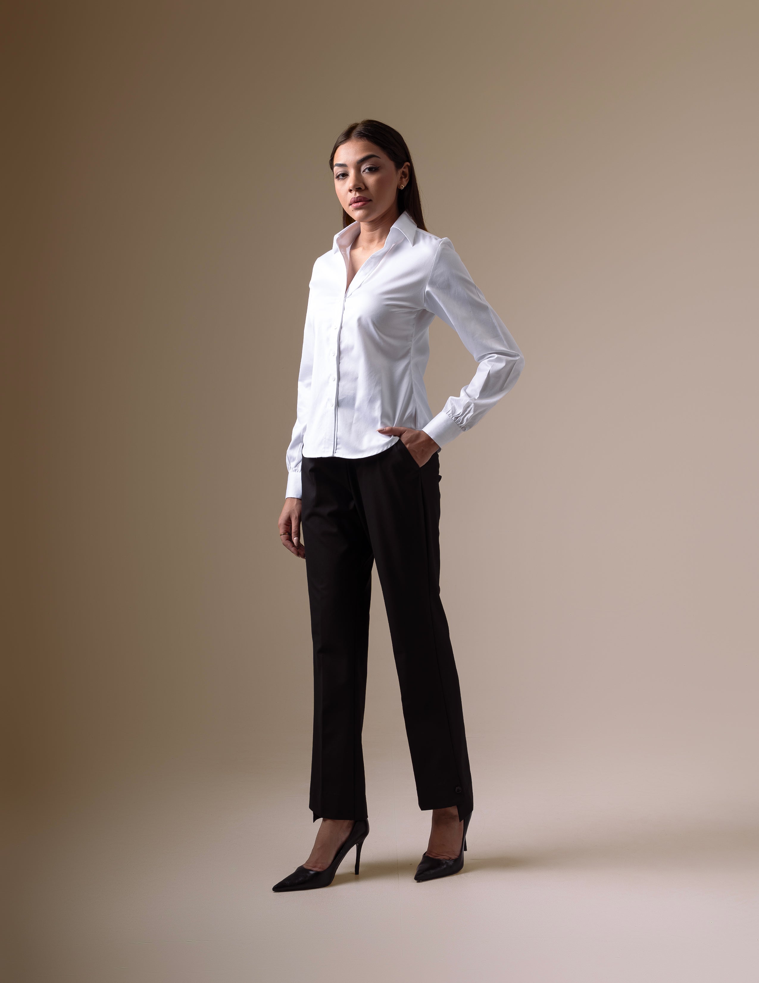 White V-Neck Corporate Shirt