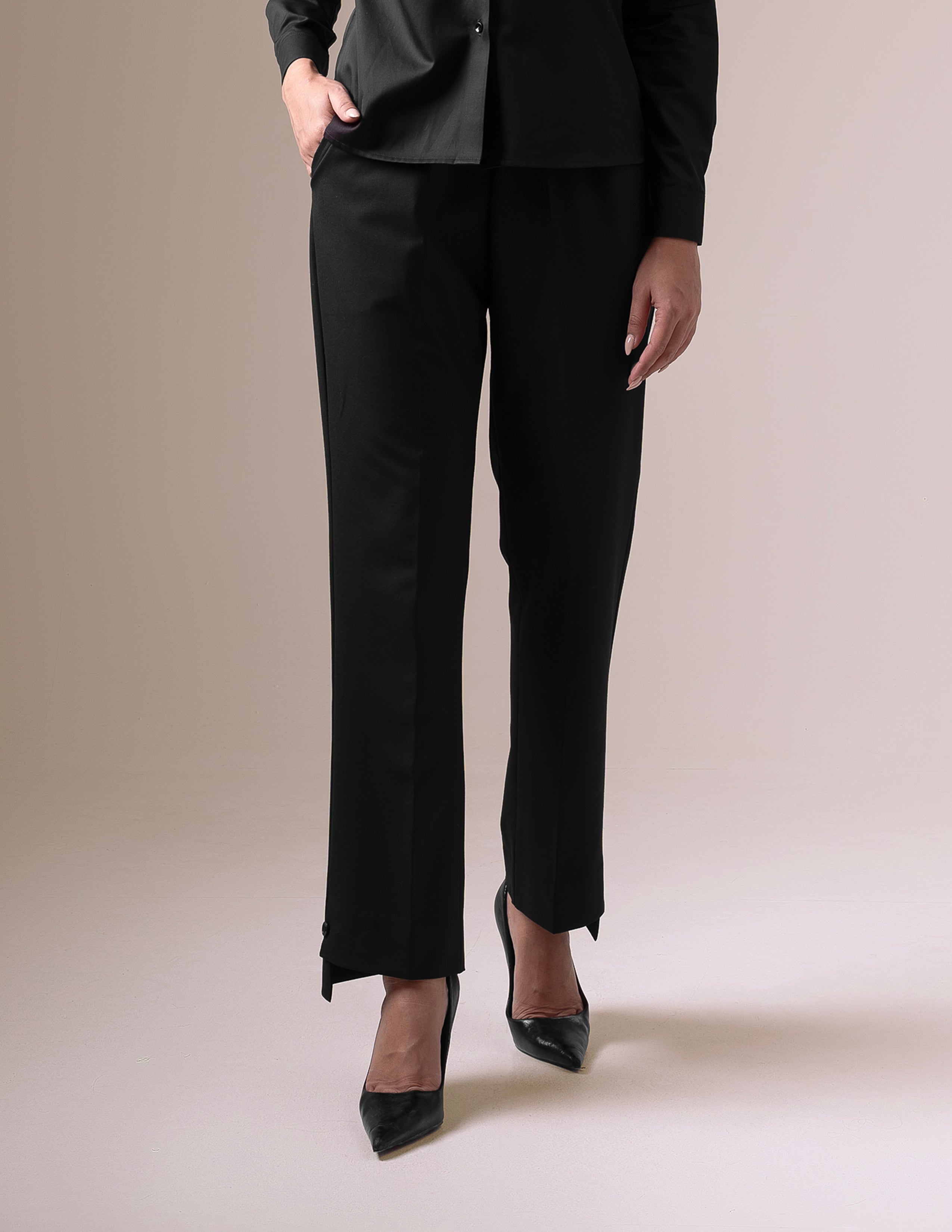 Black Side-Slit with Button Accent
