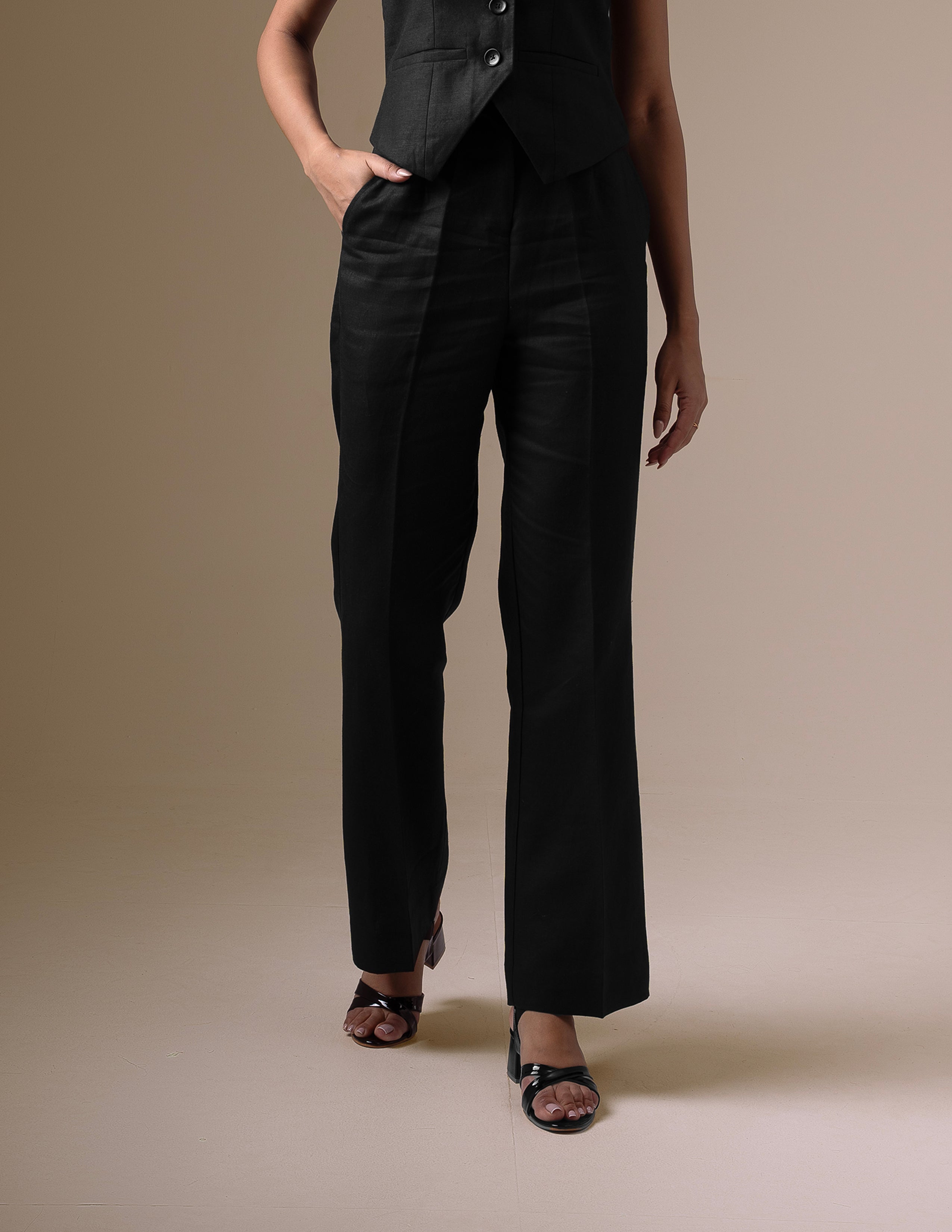 Black Linen Straight Fit