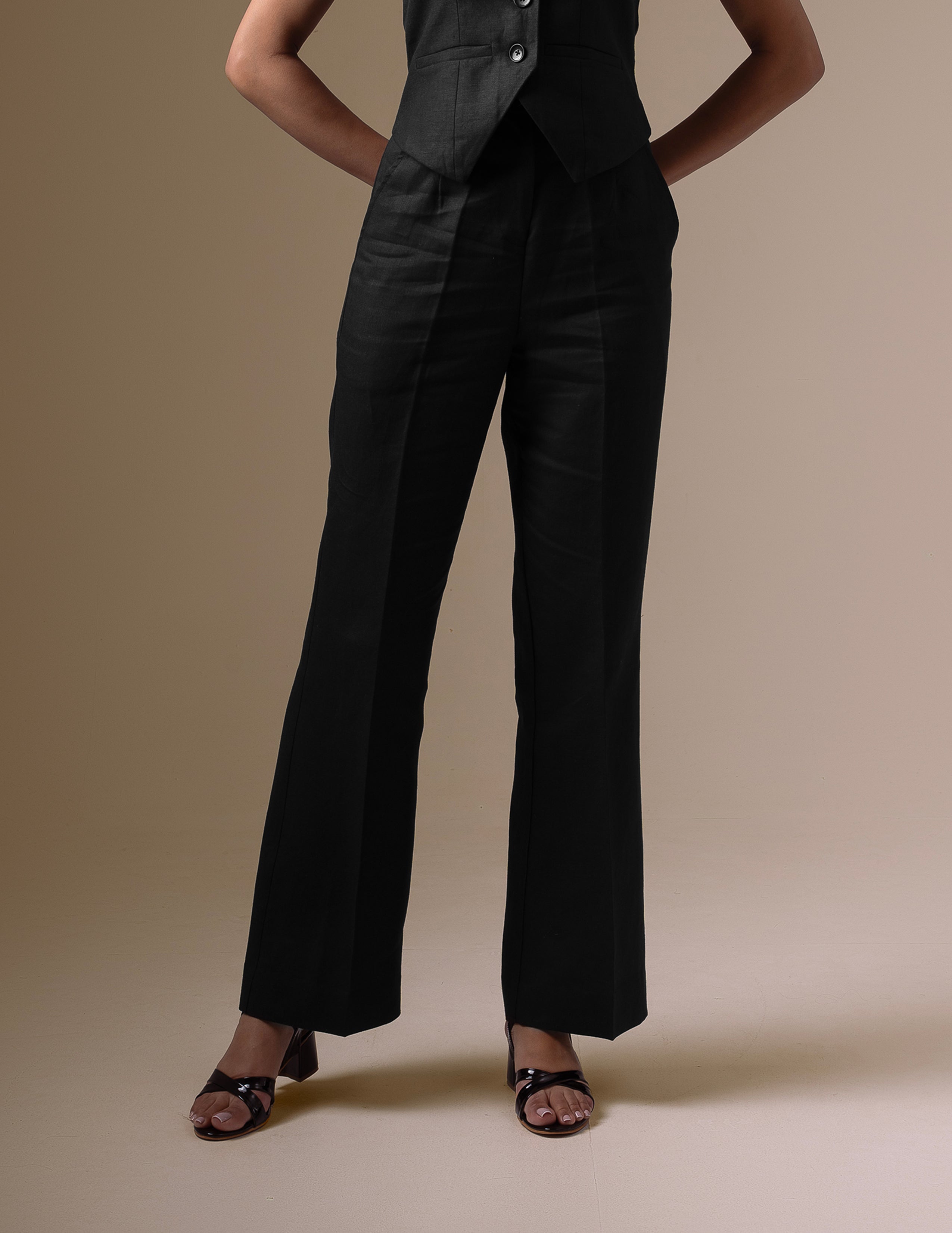 Black Linen Straight Fit