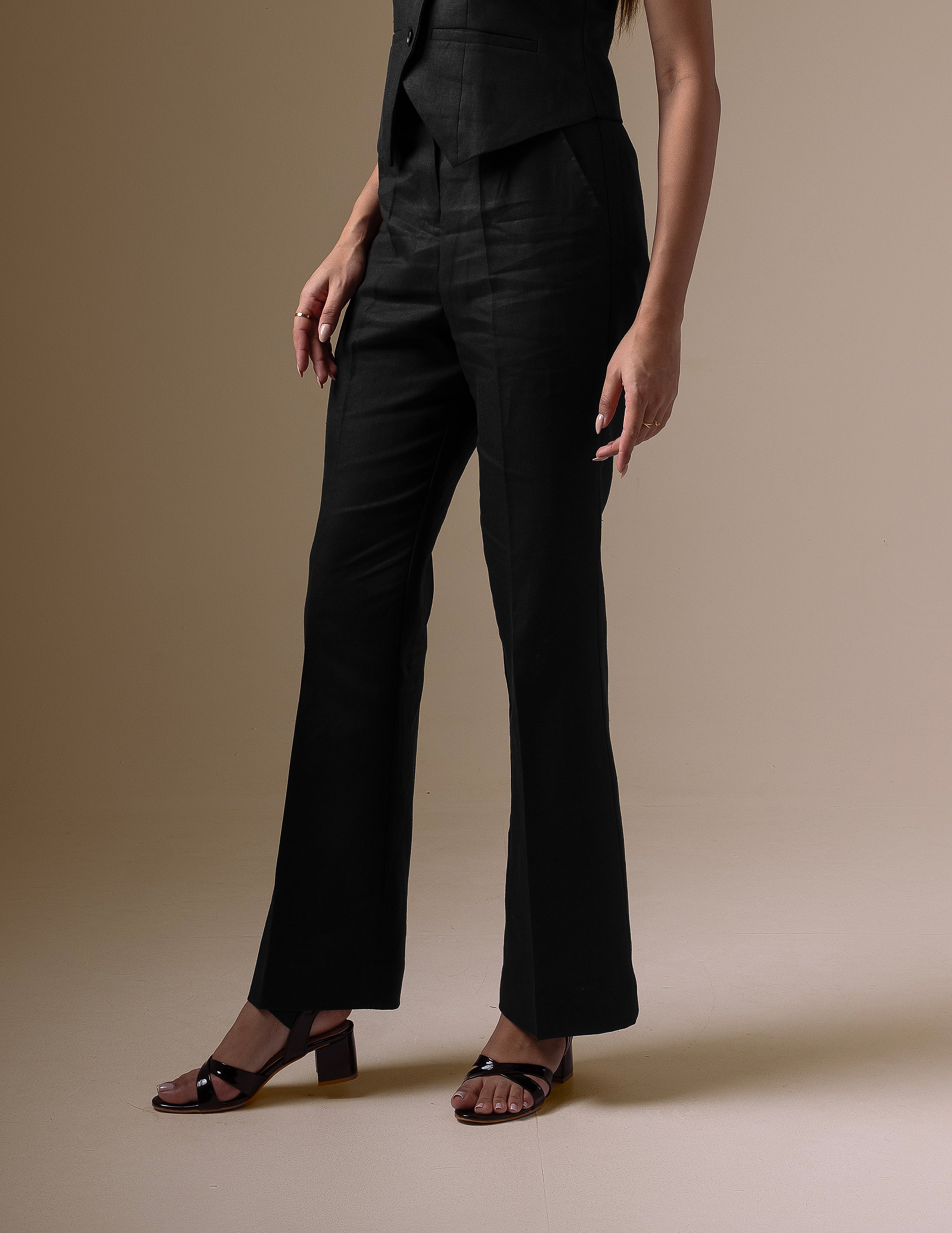 Black Linen Straight Fit