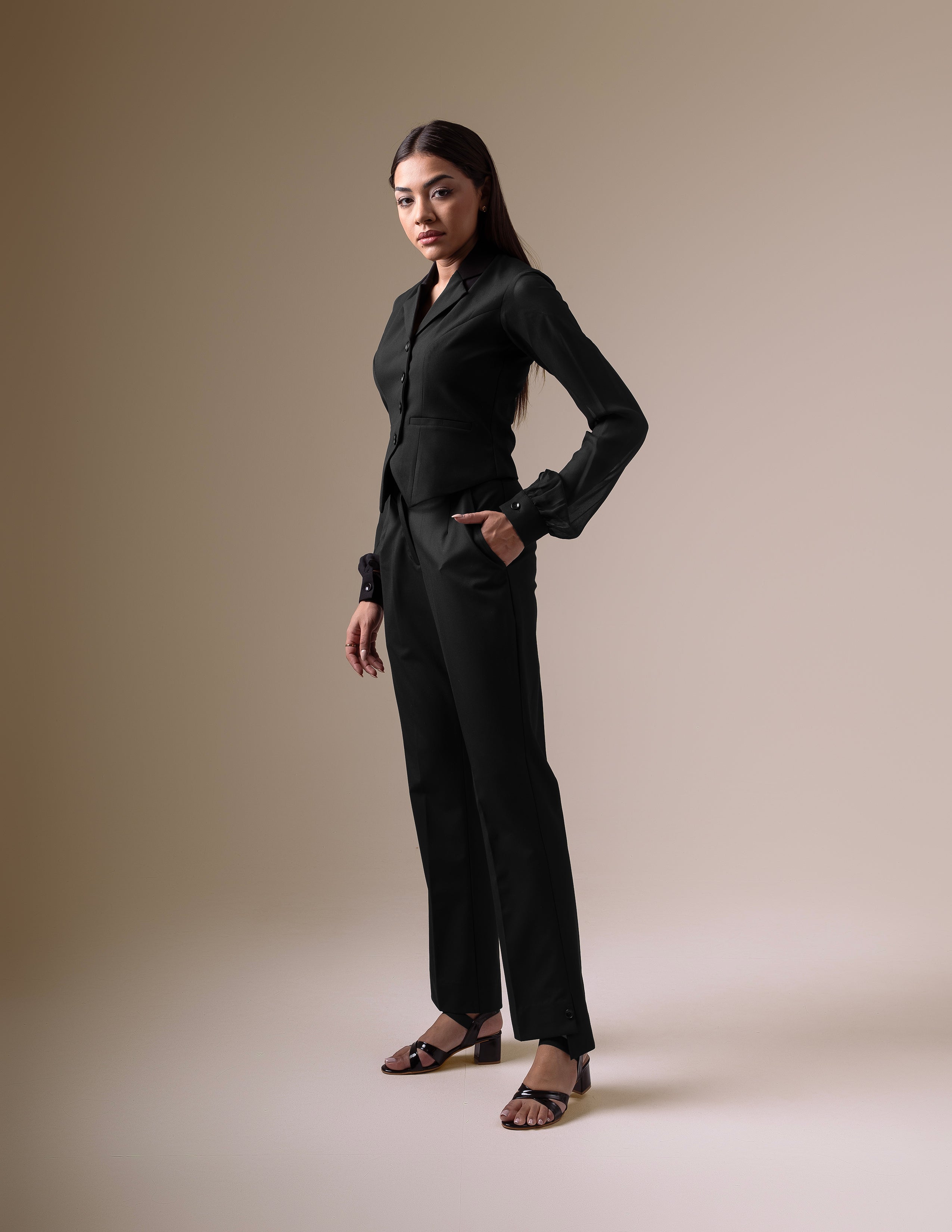 The Black Coat-Collar Waistcoat Set