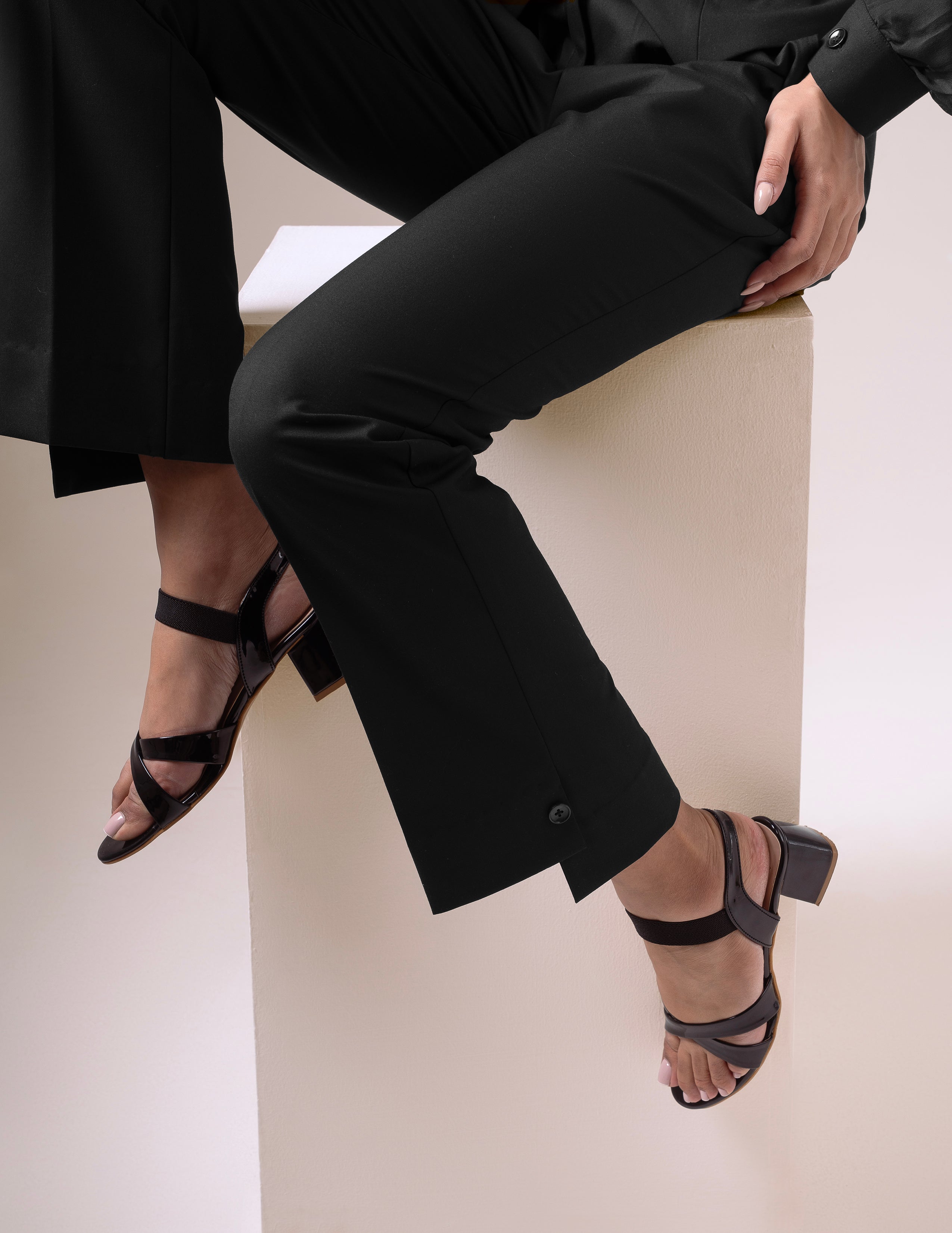 Black Side-Slit with Button Accent