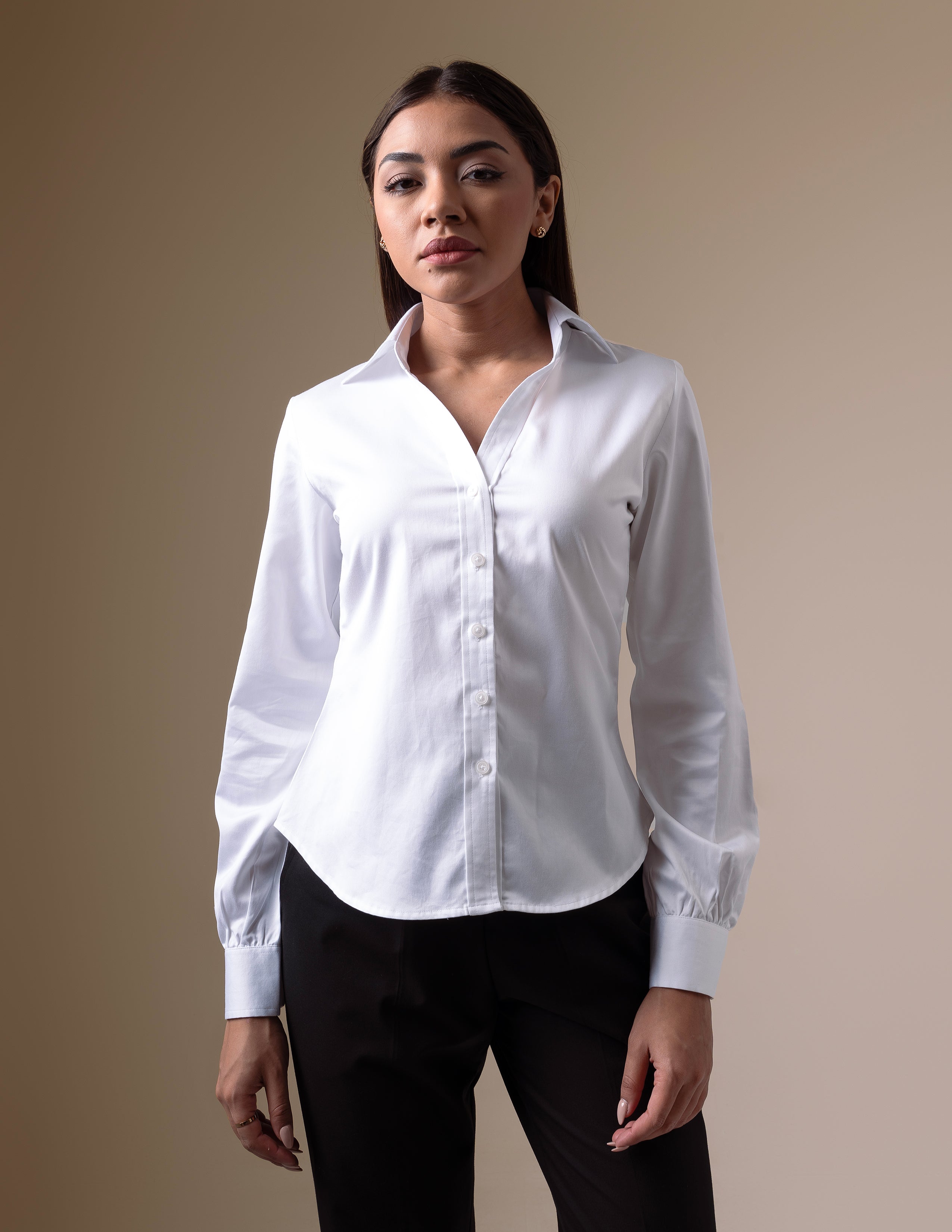 White V-Neck Corporate Shirt