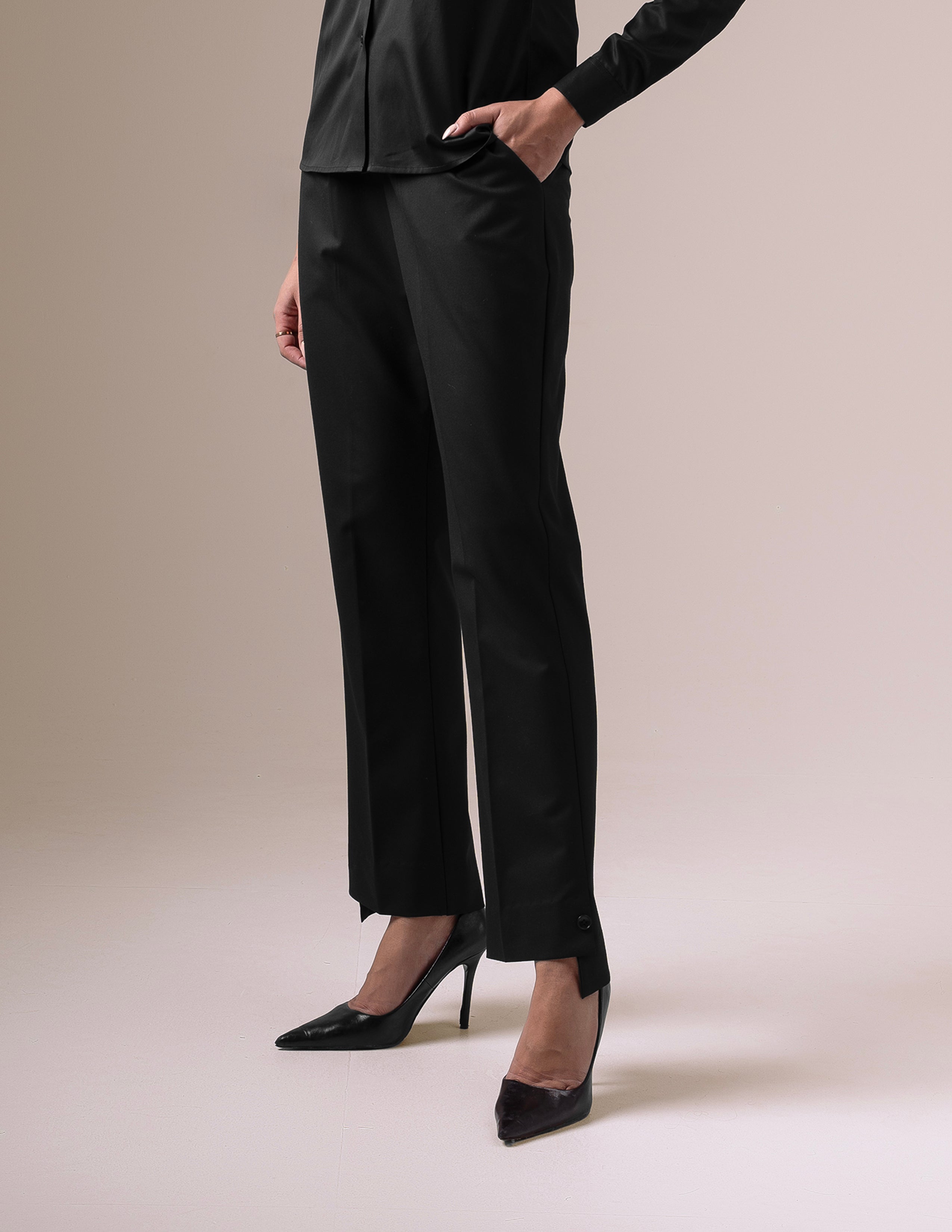 Black Side-Slit with Button Accent
