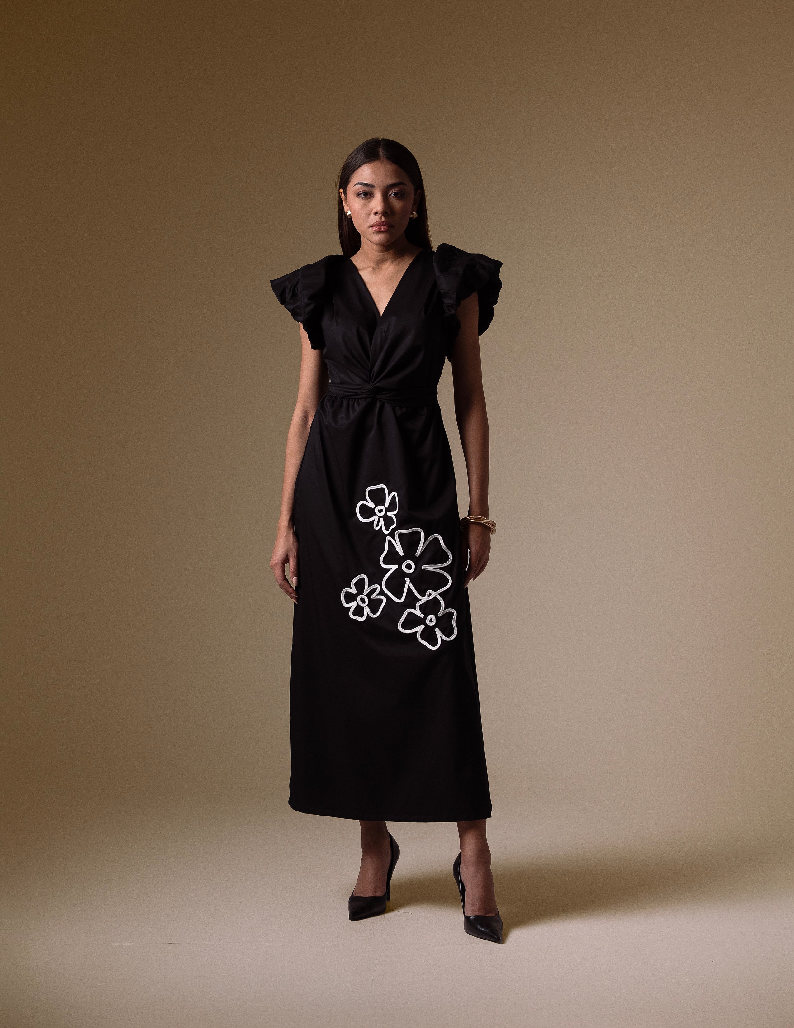 Black Floral-Detail Cotton