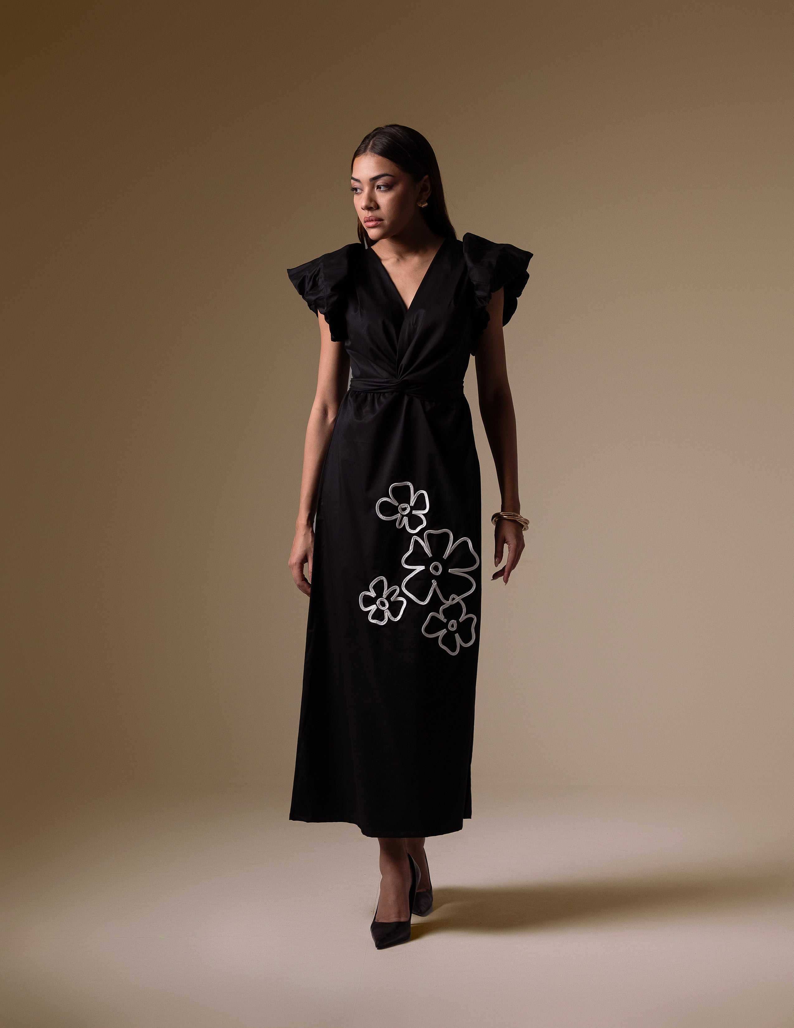 Black Floral-Detail Cotton