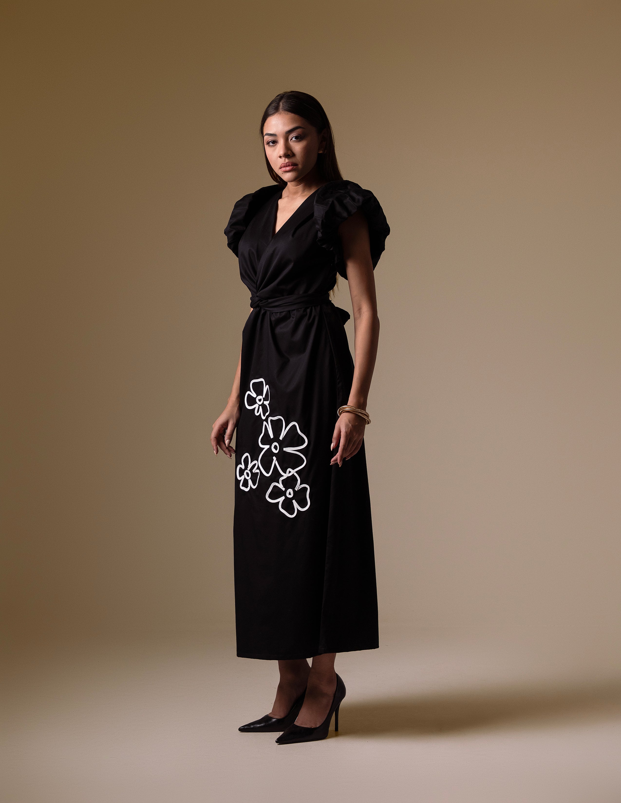 Black Floral-Detail Cotton