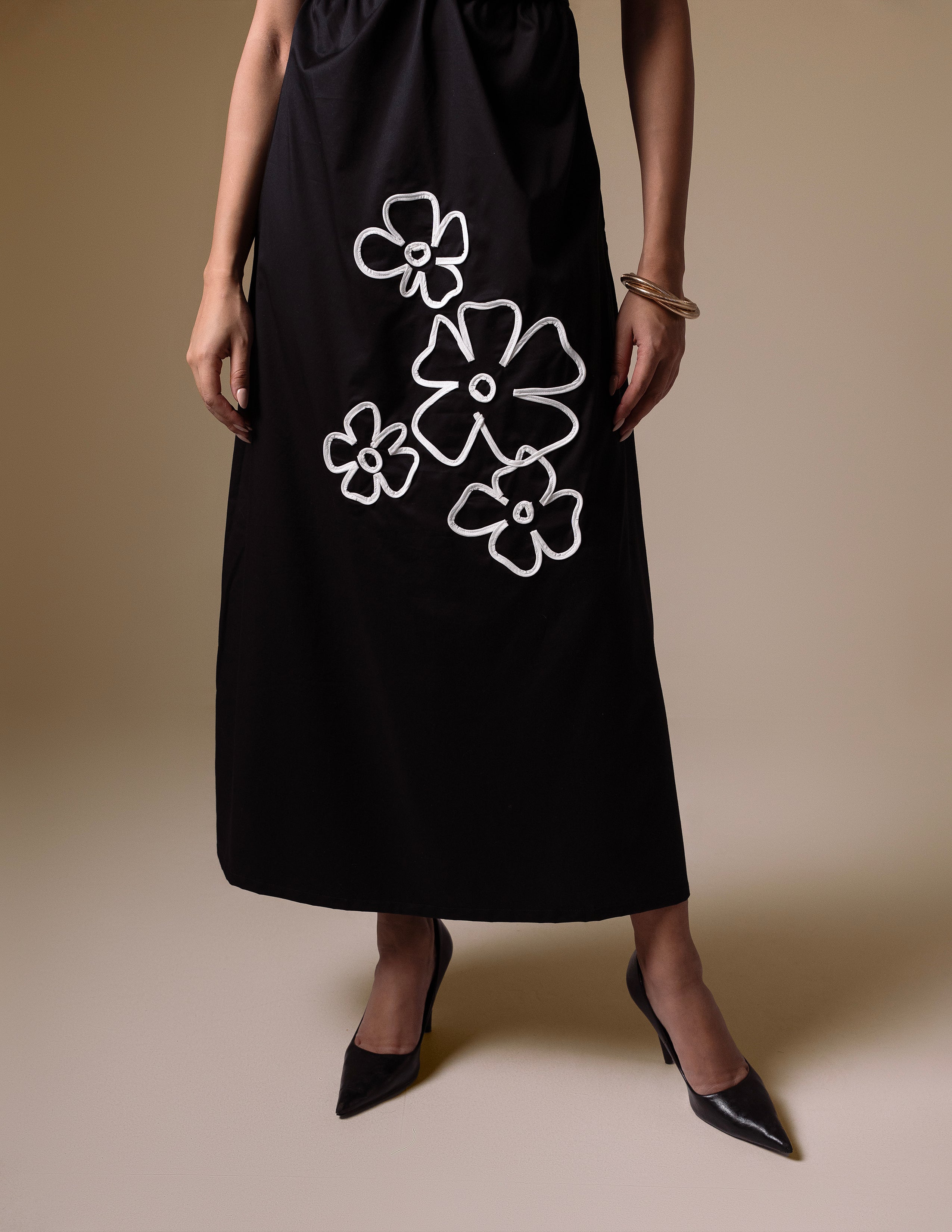 Black Floral-Detail Cotton