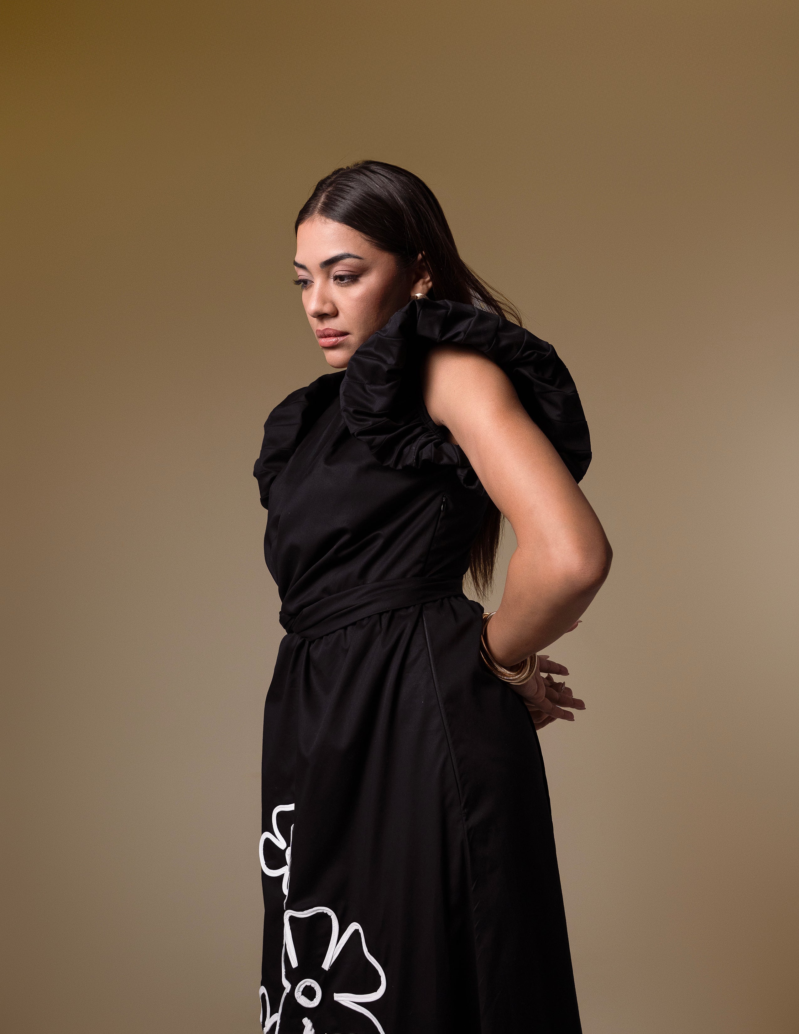 Black Floral-Detail Cotton