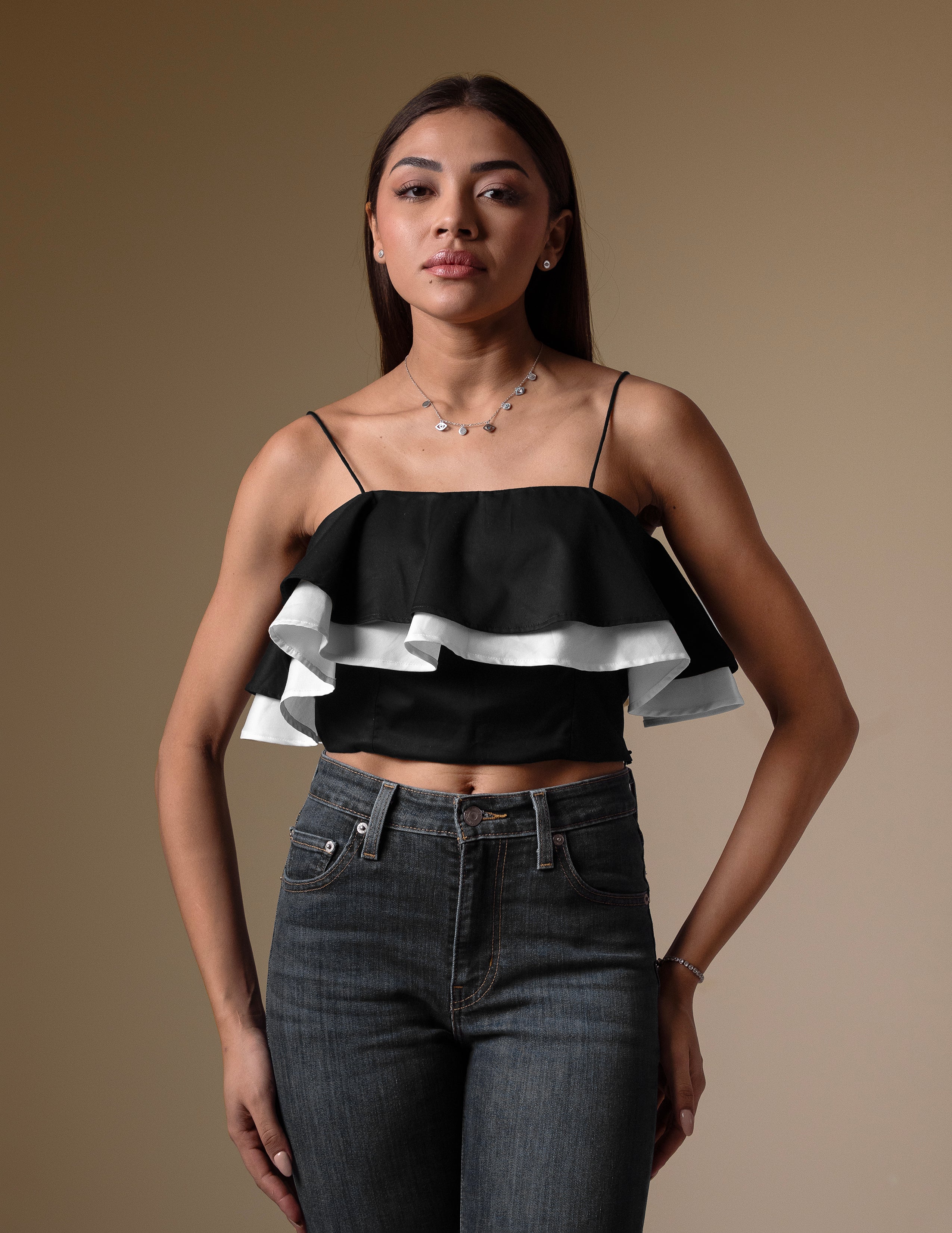 The Monochrome Ruffle Crop Top