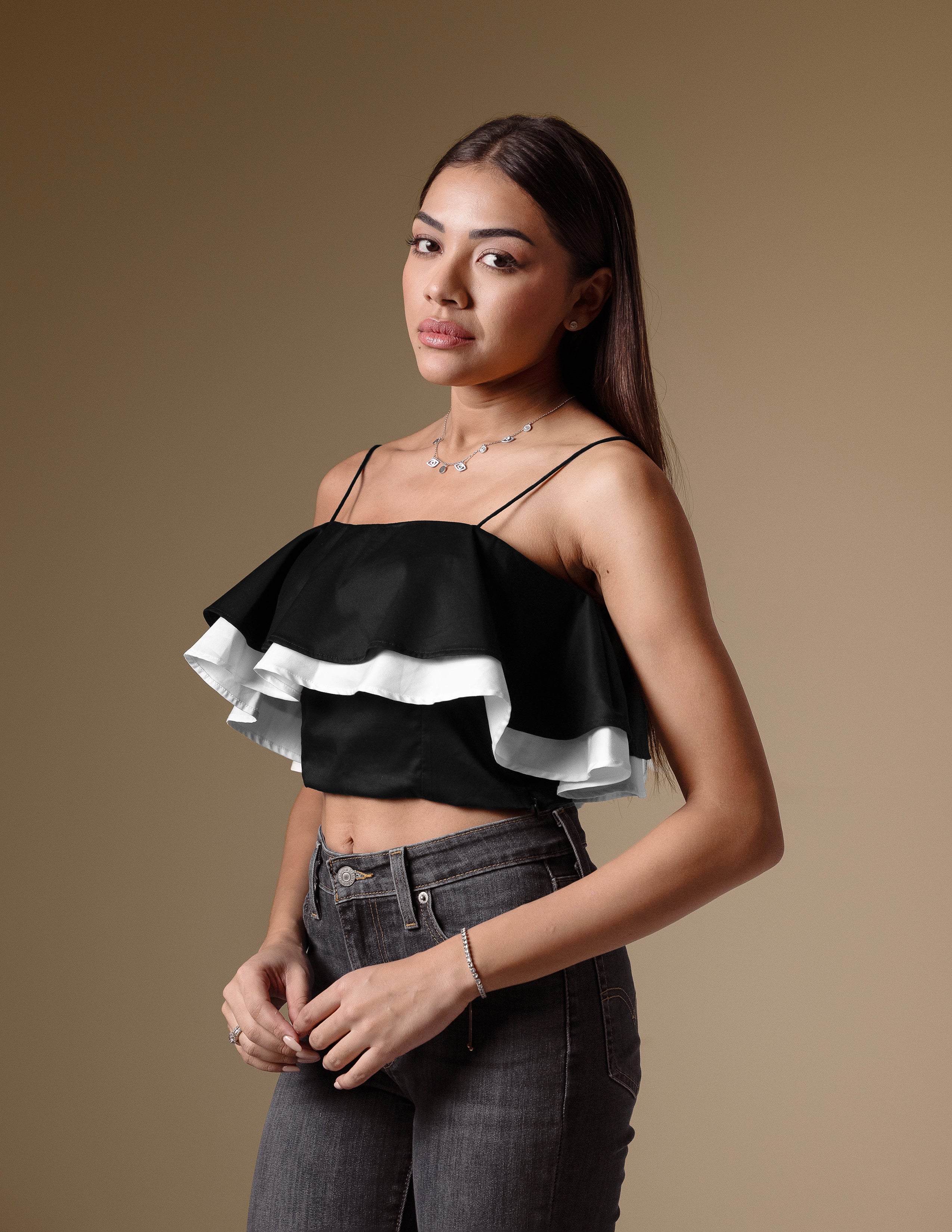 The Monochrome Ruffle Crop Top