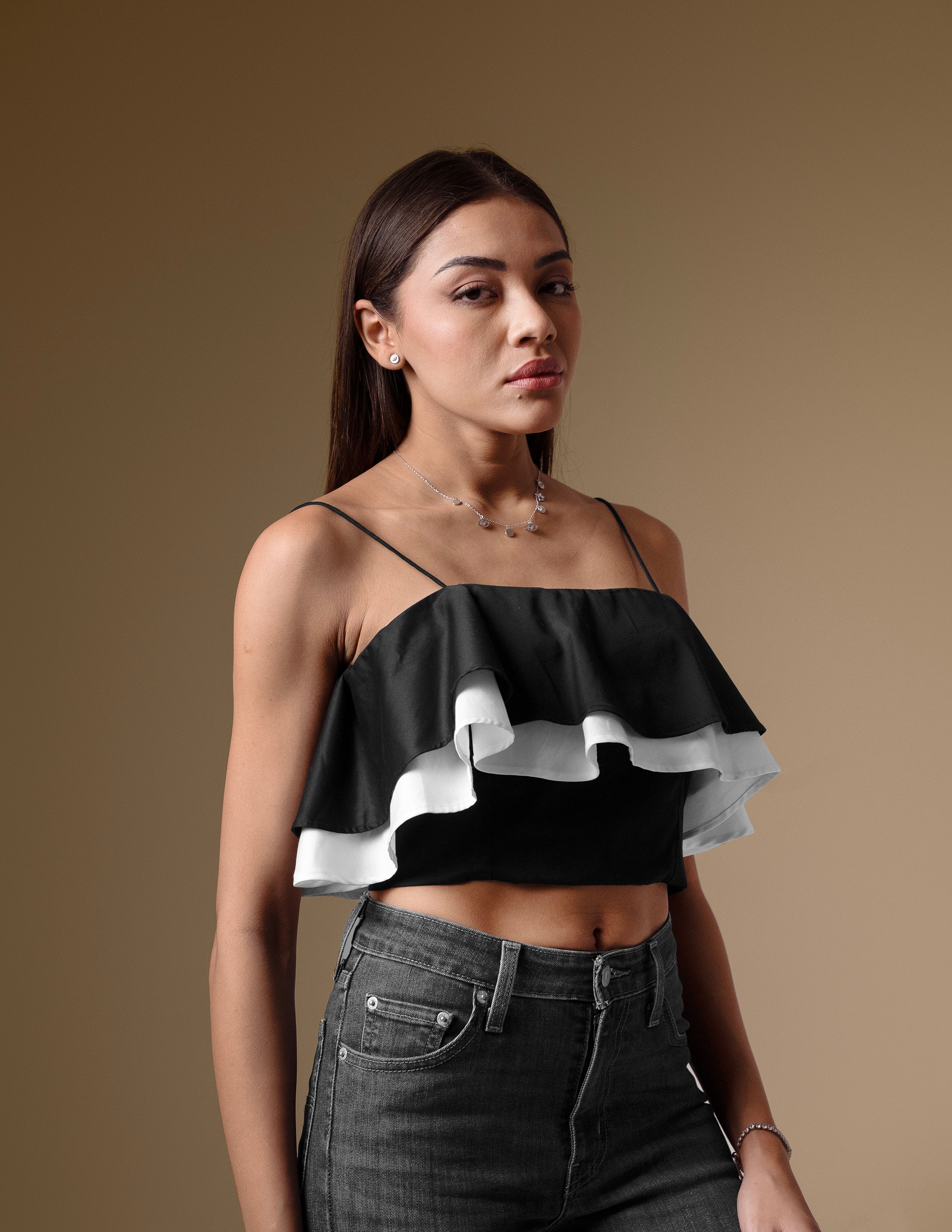 The Monochrome Ruffle Crop Top