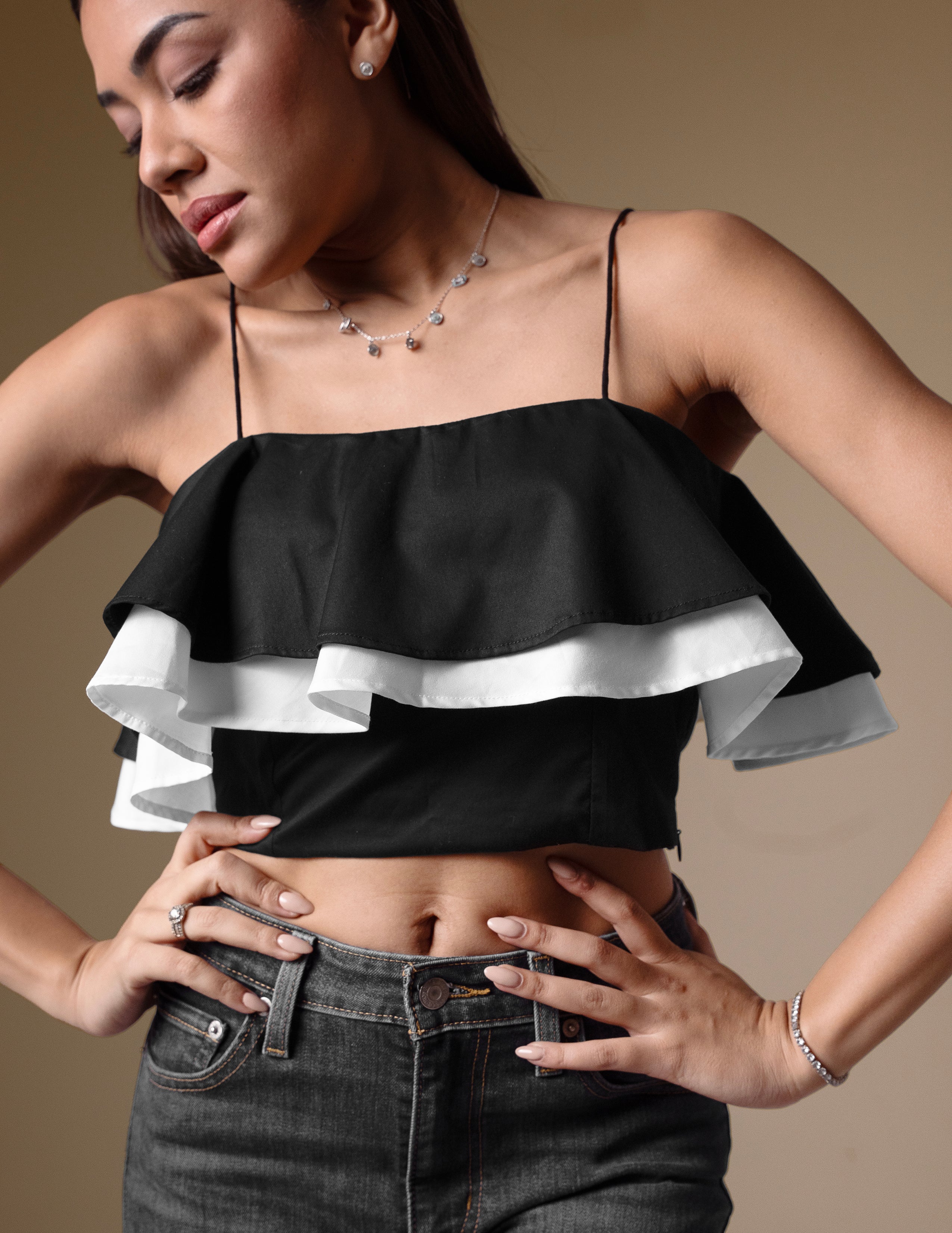 The Monochrome Ruffle Crop Top